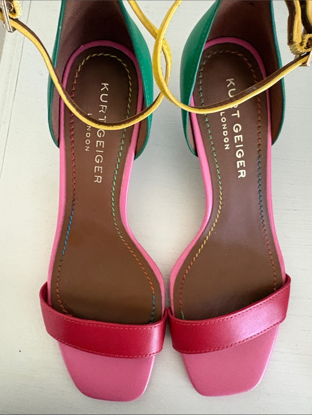 Kurt Geiger Pink, Green & Gold Colorblock Ankle-Strap Sandals